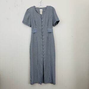 Bentley Blue And White Plaid Button Up Short Sleeve Dress Women’s 6